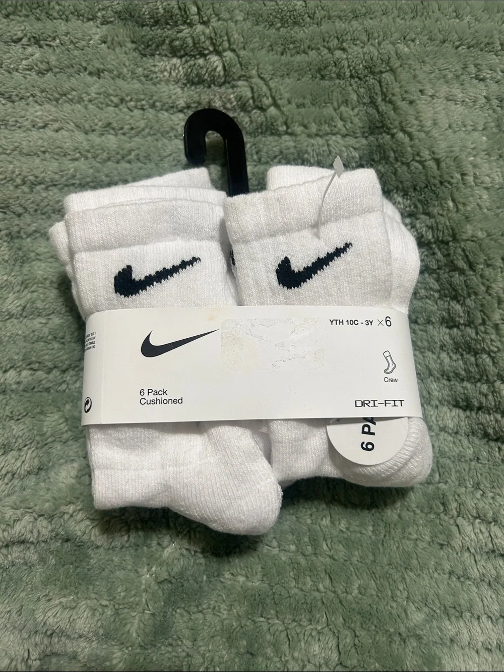 Nike White Crew Athletic Socks with Black Swoosh - 6 Pack